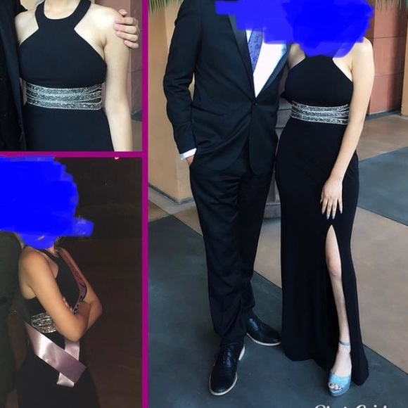 EUC Black Halter Gown with Beaded Waist Sz 1 Dress - Picture 6 of 11